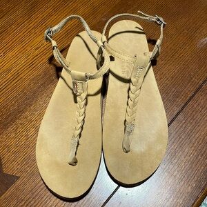 Rainbow T-Strap braided sandals - size 10. Leather